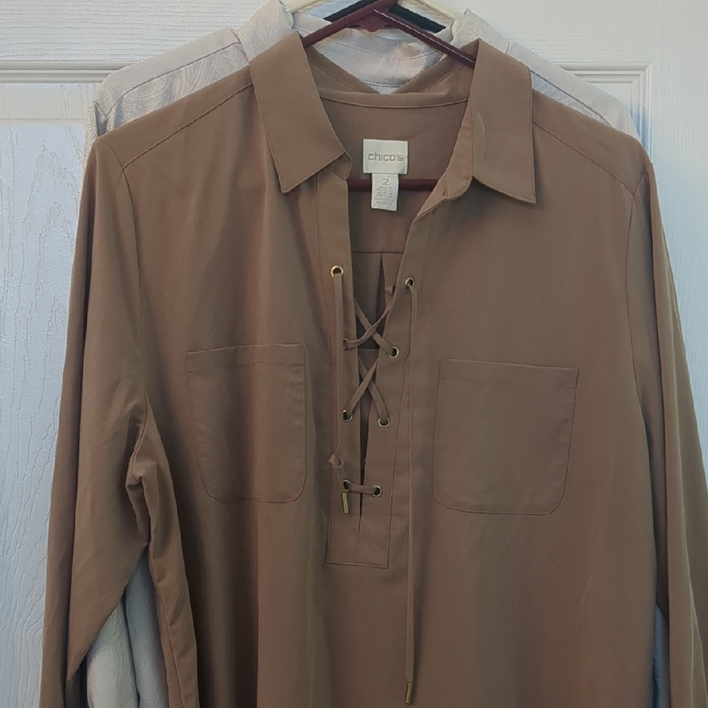 Chico's Tan Lace-Up Blouse